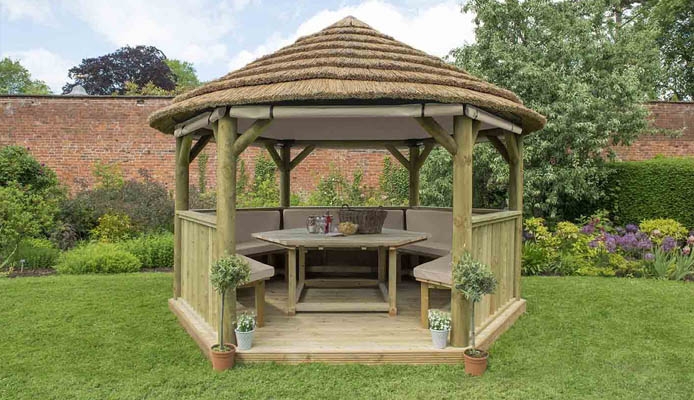 If you require that perfect space for alfresco dining then the 4m Hexagonal Garden Gazebo from Forest makes a beautiful outdoor space.