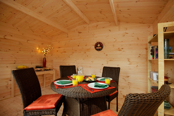 Interior of Nevis log cabin