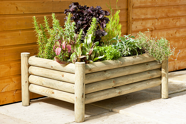 Raised log planter