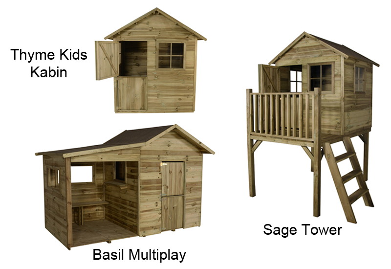 Three large Forest Garden unpainted playhouses