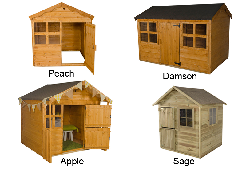 Four small unpainted Forest Garden playhouses