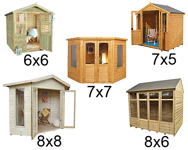 Five sizes of summerhouses