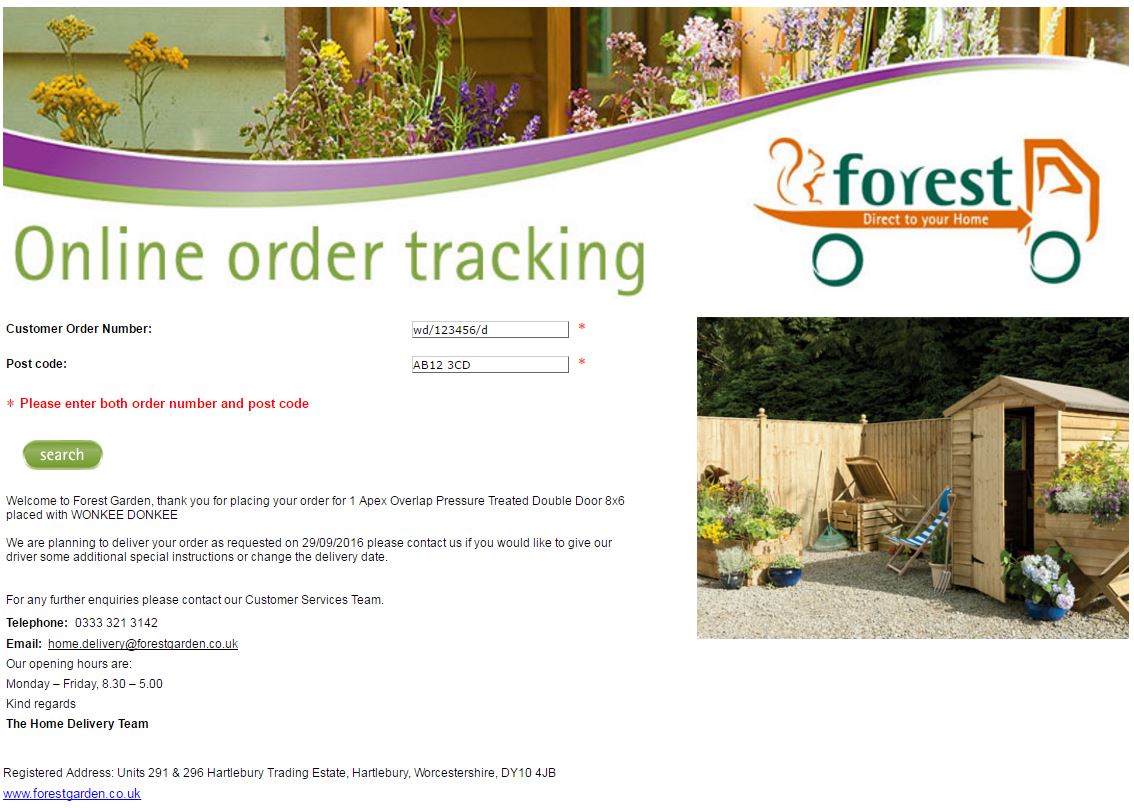 Booking your Wonkee Donkee Forest Garden delivery