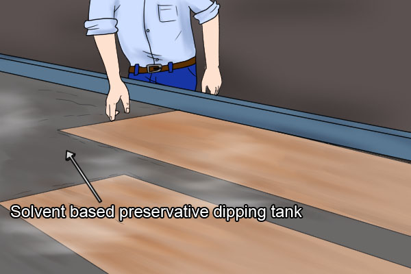 Dipping shed panel in water-based preservative