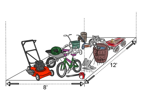 Items for shed laid out on floor