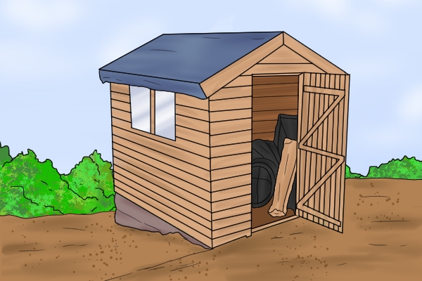 Shed on sloping ground