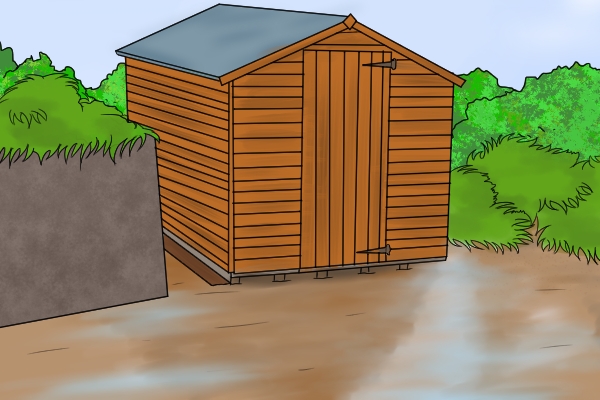Shed in boggy area