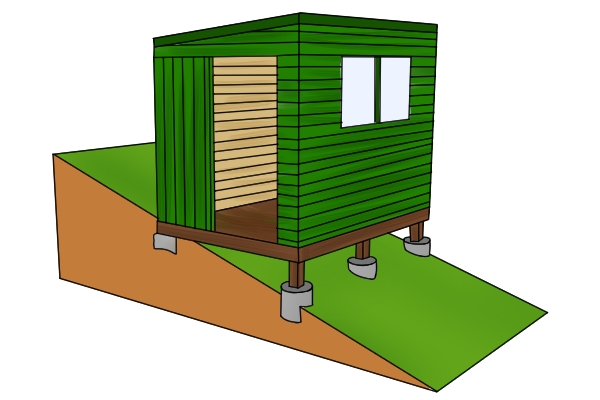 Shed on a slope with post and pier base