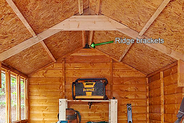 Ridge brackets inside shed