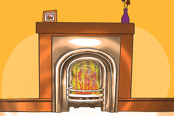 Fireplace with open fire