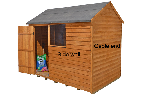 Gable end and side wall of shed