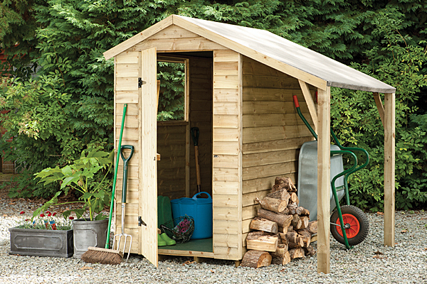 Overlap shed with rustic appearance