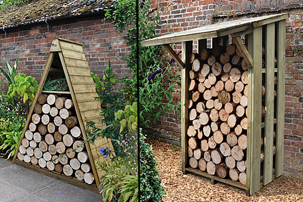 Two log stores against wall