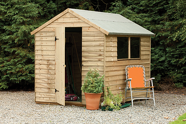 Overlap apex shed in garden