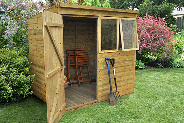 Large pent shed in garden